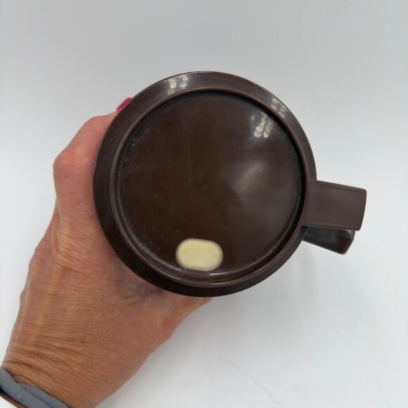 Vintage Thermo-Serv Insulated Striped Mug With Lid Brown Woodgrain Design 12 Oz - Picture 3 of 11